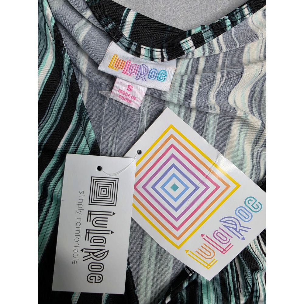 LuLaRoe Wrap Dress Women's Small Green Black Striped Tie Waist 3/4 Sleeve Casual - Picture 4 of 7